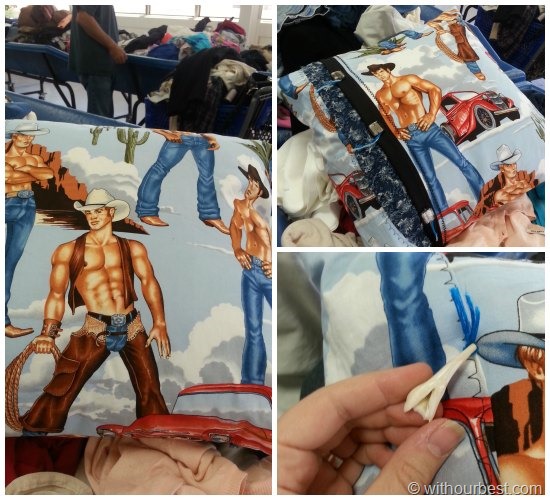 pillow with shirtless cowboys print