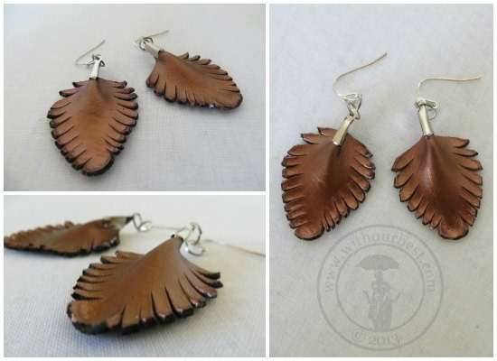 leaf earrings brown leather jewelry