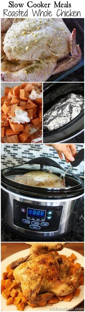 #slowcookermeals Roasted Whole Chicken and Sweet Potatoes Recipe